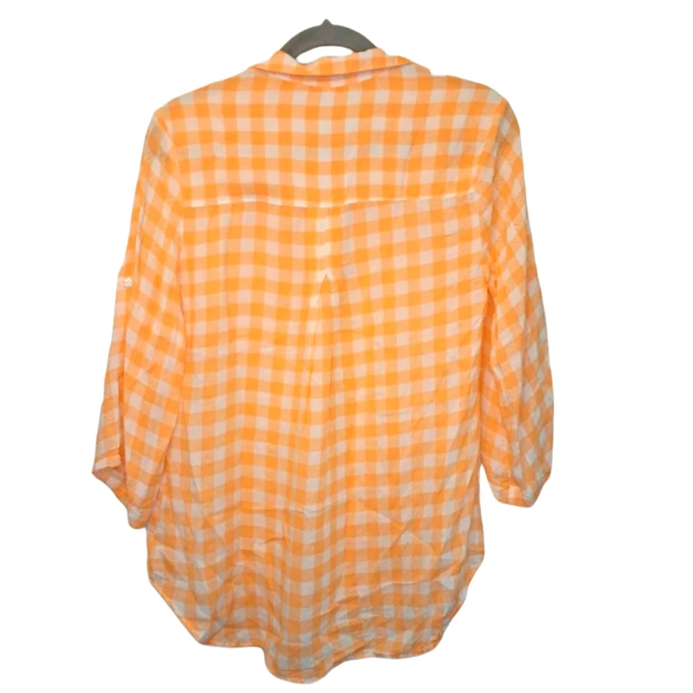 Anthropologie Cloth & Stone Orange White Plaid Lightweight Shirt Size Small